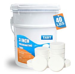 Chlorine Tablets 3 inch 40 Pounds, TABIT Swimming Pool Long Lasting Chlorinating Tablets, Slow Dissolving, Tri-Chlor for Swim Pool, Hot Tubs, Spa