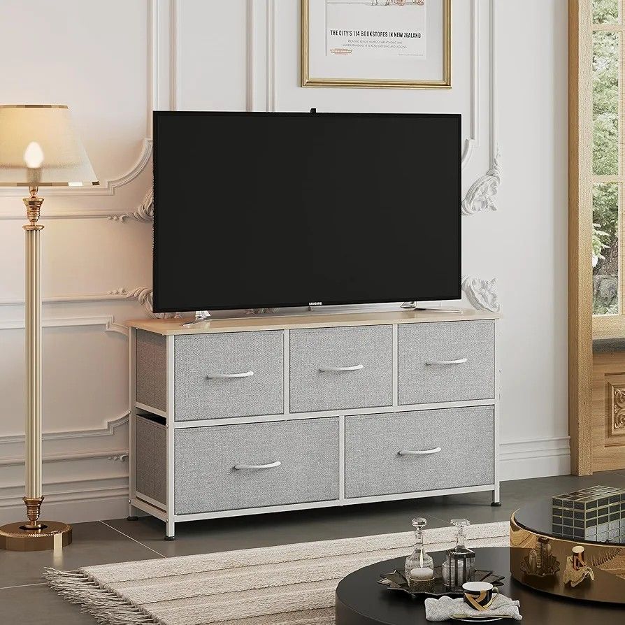 Dresser for Bedroom with 5 Drawers, Chest of Drawers, Fabric Dresser, Storage Organization Unit with Fabric Bins for Closet, Living Room, Hallway, Lig