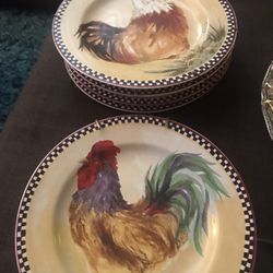 Sakura Rooster Plates Set Of 7