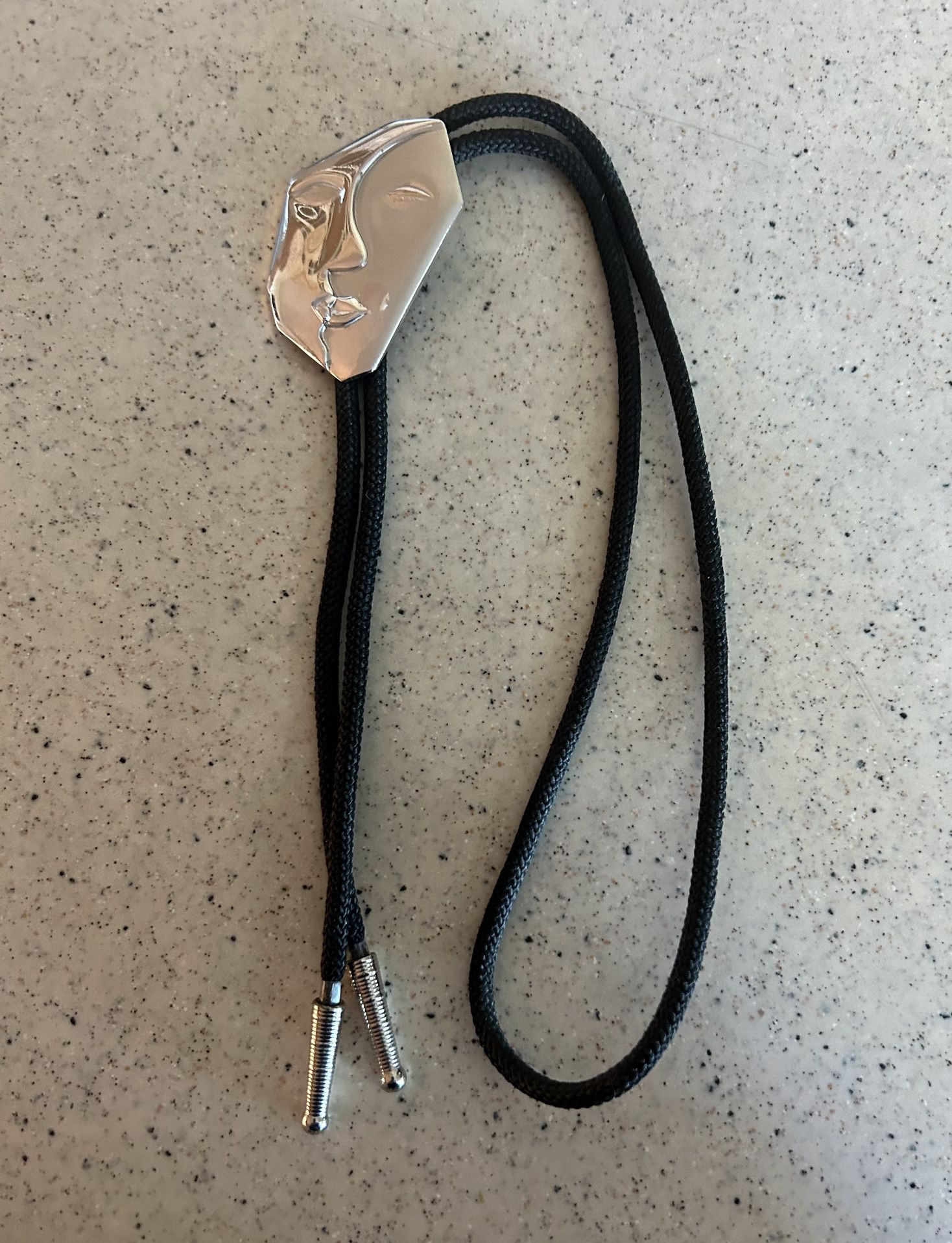 Leather Bolo Type  W/ Two Face Plated Silver Gave