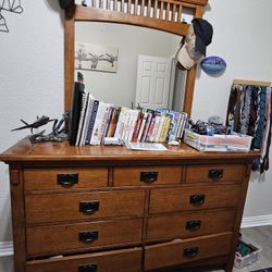 Sturdy wooden dresser and mirror