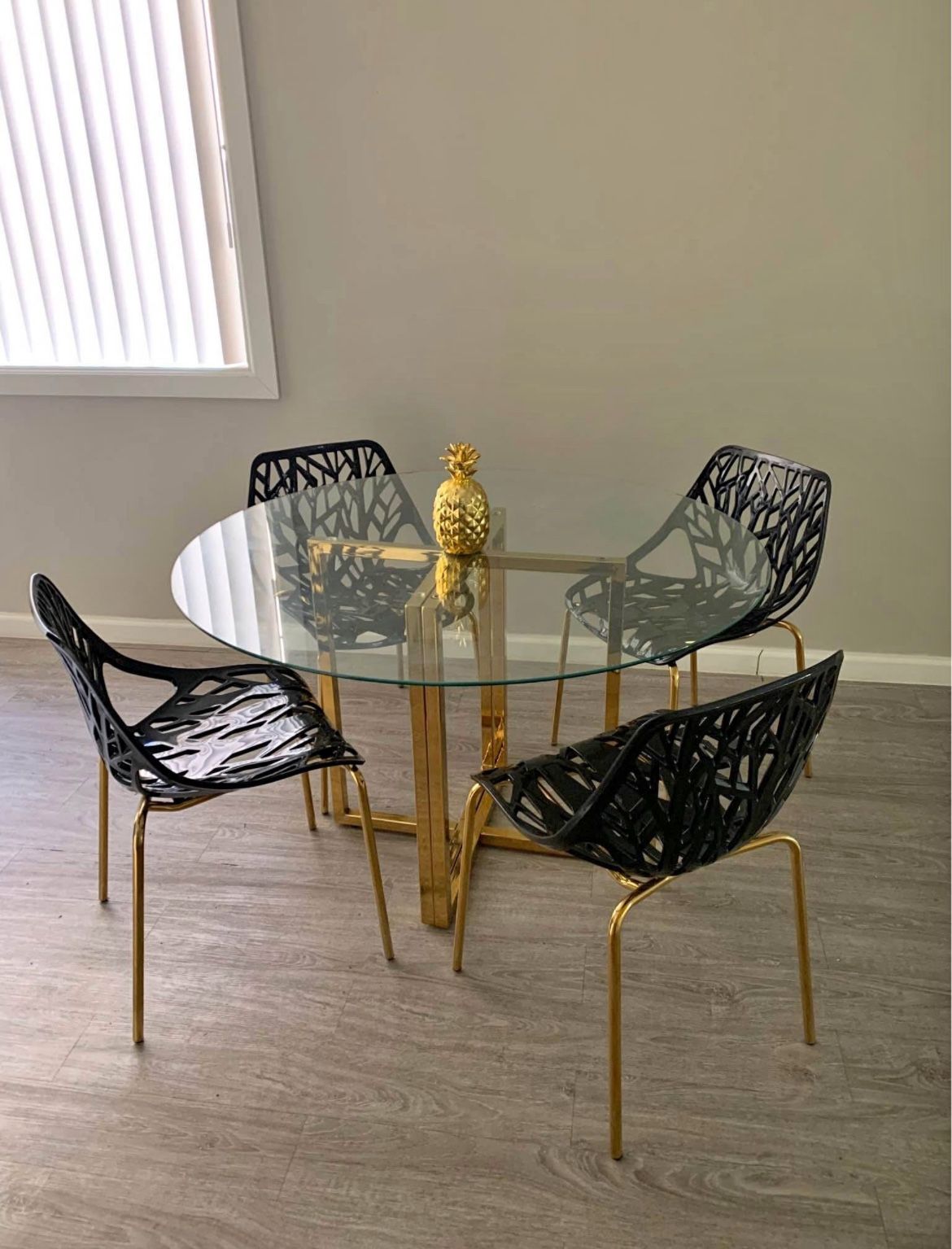 Black Gold Modern Glass Dining Set For 4