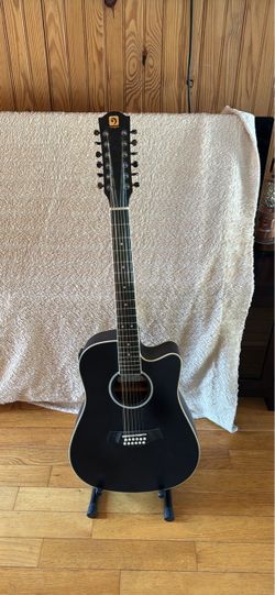 Black 12-String Acoustic-Electric Cutaway Guitar