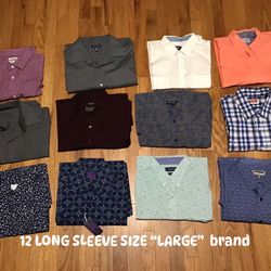 34 MENS SHIRTS LONG SLEEVE & SHORT SLEEVE SIZE LARGE ALL FOR $170 Branded EXECELLET CONDITION 