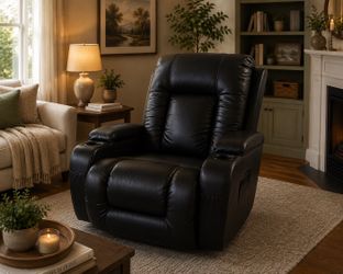 Black Faux Leather Power Recliner with Cup Holders