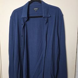 Express Button Down Shirt Blue MEDIUM 