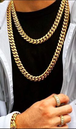 Miami Cuban Link Chain And Bracelet 14k Real Gold Pvd Plated 