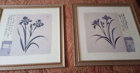 Vintage Asian Inspired Botanical Watercolor Signed Gladdinig