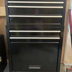 Stanley 5 Drawer, 2 Piece, Black Steel Chest/Roller Cabinet Combo