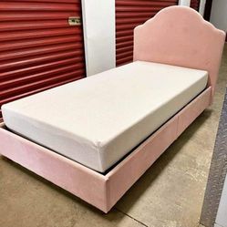 Pink Twin Bed/ Upholstered
Bedframe W Twin Mattress Memory Foam