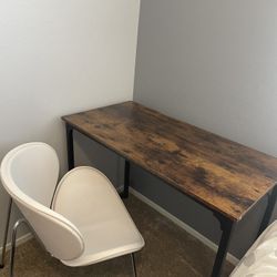 Modern Wood-Grain & Black Metal Desk