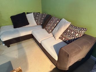 Compact L-Shaped Sectional Sofa – Brown & Gray – $225 OBO