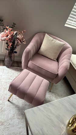 Pink Ottoman Chair with Foot Stool
