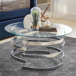 Chrome Round Glass Top Coffee Table with Vortex Base