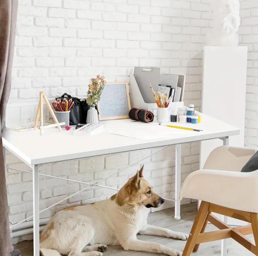 NEW! Home Office Computer Desk, Modern Style Design With Headphone Hooks For Working, Writing And Gaming, 47 Inch White