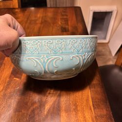 Zazen / Embossed / Turquoise by Home ROUND VEGETABLE / SERVING BOWL 10 1/4"