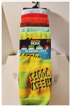 'SOUTH PARK' 6-Pair of Novelty Crew Socks - Fits Shoe Size 8-12 *NIP*