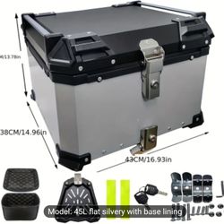 17.17gal Flat X-Style Motorcycle Top Case and Tail Box, Aluminum Motorcycle Trunk Travel Top Case with Security Lock, Base and PU Lining,