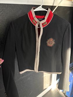Polo Ralph Lauren Black Wool Military-Style Cropped Jacket with Crest
