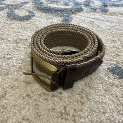 Dockers Men's Belt Woven Stretch Beige/Khaki Brown Leather Gold Tone Buckle 38