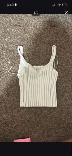 White Ribbed Knit Crop Tank Top