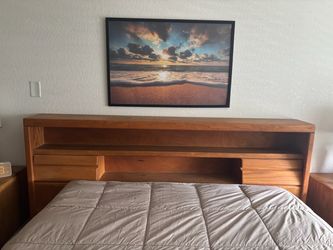 Queen Size Wood Bookcase Headboard with Drawers