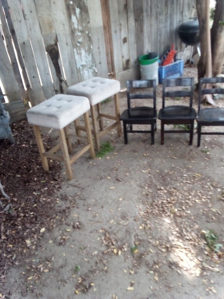 Got 2 Bar Stools And 3 Real Wood Kids Chairs 