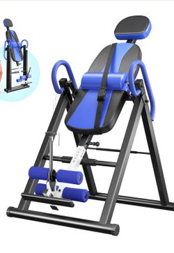 YOLEO Gravity Heavy Duty Inversion Table with Headrest & Adjustable Protective Belt Back Stretcher Machine for Pain Relief Therapy (W1-Blue)