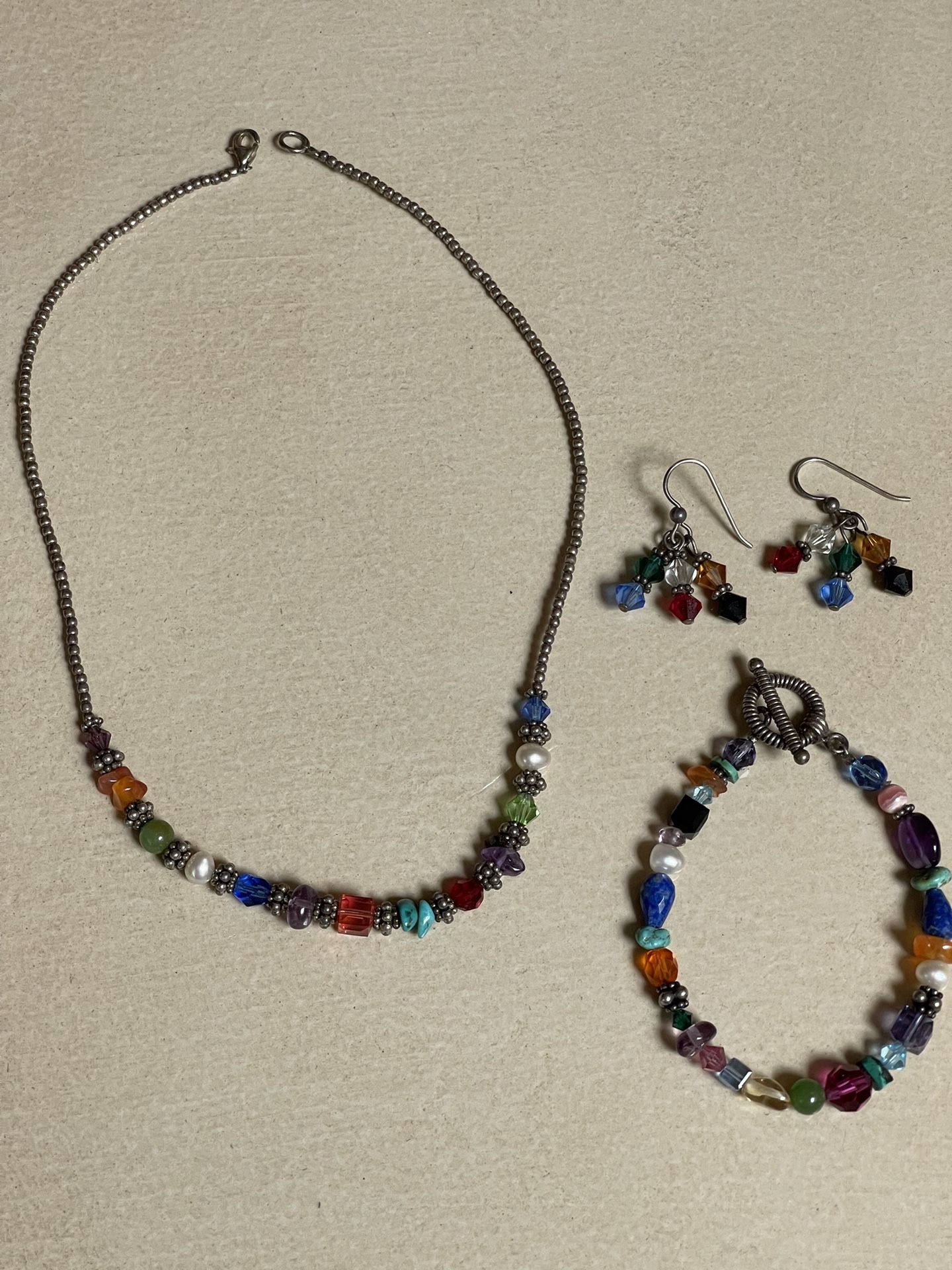 Vintage 3 Piece Set Beaded Necklace, Bracelet and Earrings UNIQUE