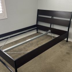 Full-size bed frame  Dark brown and black