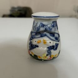 Country Geese Salt And Pepper Shakers Porcelain Blue White Goose 3D Bow