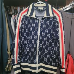 GUCCI JACQUARD BLUE IVORY JACKET MEDIUM