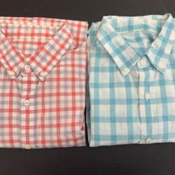 2 J Crew Men’s Button Down Shorts Long Sleeve Cotton Checkered Size XXL 47-49