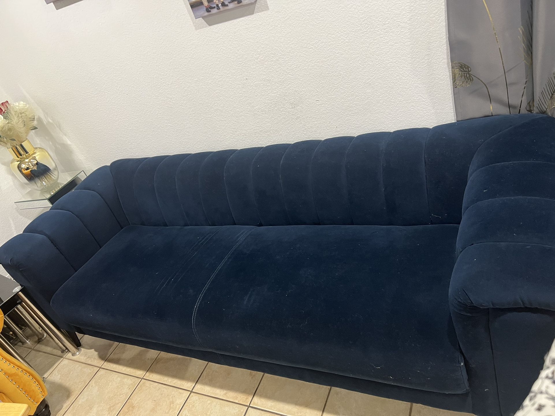 Navy Blue Living Room Seat And Yellow Sofa