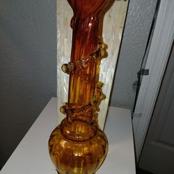 Vintage amberina hand torched shaped ribbed vase