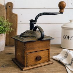 Vintage Wrightsville Hardware Cast Iron Coffee Grinder Wood Coffee Mill USA
