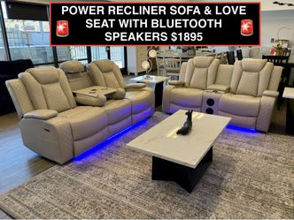 New Sofa & Love seat with 4 Power recliners and Bluetooth speakers