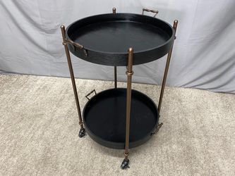 Black & Bronze 2-Tier Round Bar Cart w/ Removable Trays