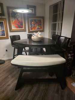 Triangle Dining Table Set with Bench and Chairs