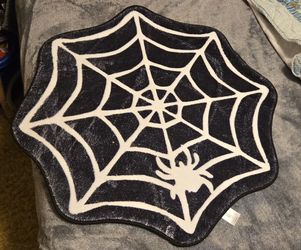 Black White Spider Web Shaped Rug for Kids Teens Halloween Bedroom Playroom