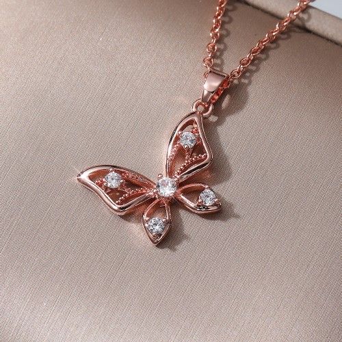 "Dainty Butterfly Beautiful 14K Rose Gold Plated Necklace for Women, P1064