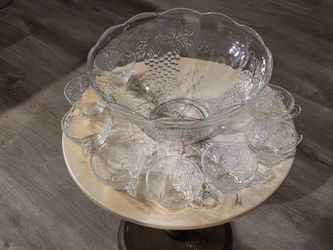 Vintage Anchor Hocking 18-Piece Glass Punch Bowl Set w/ Original Box