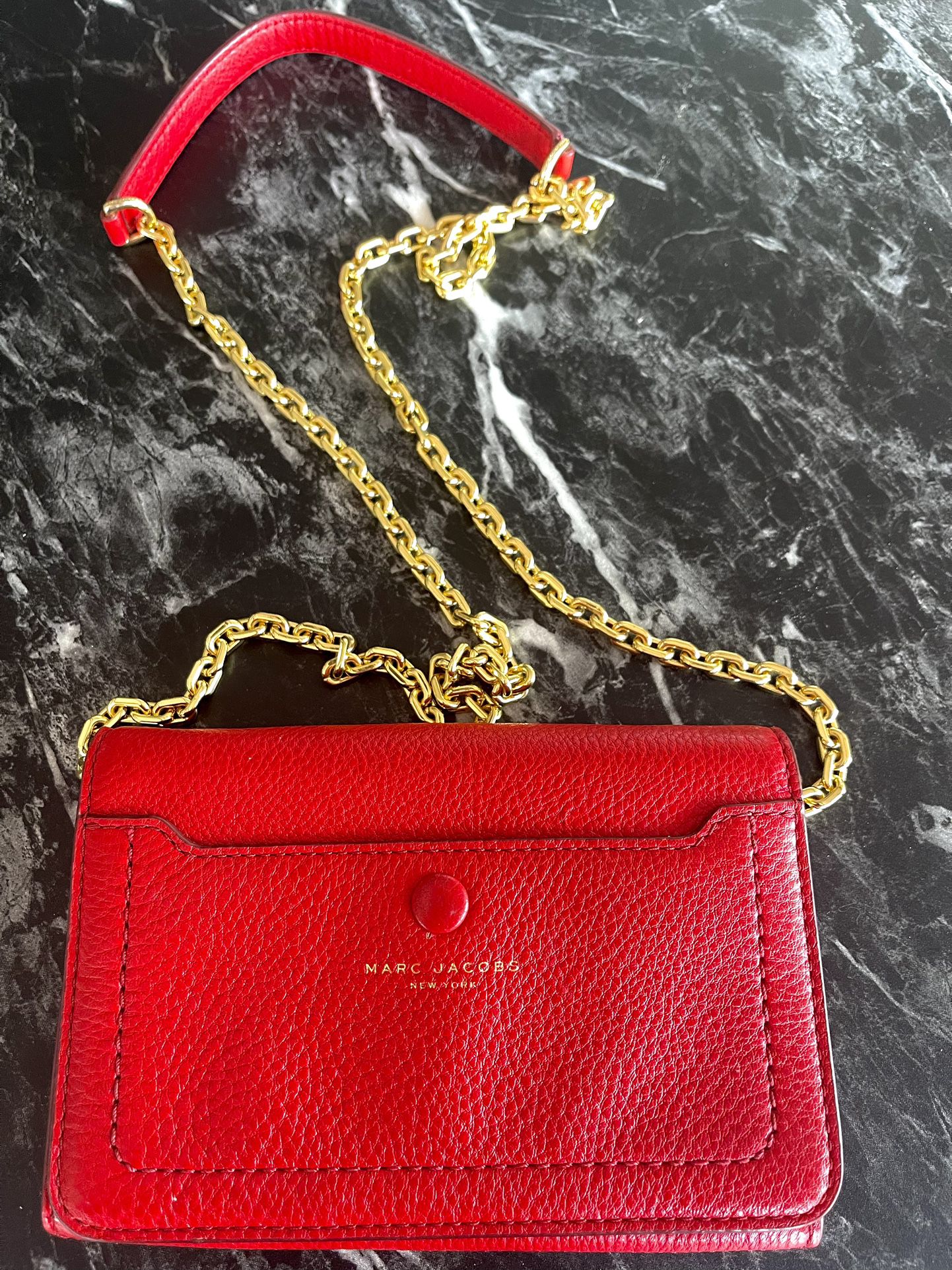 Marc Jacobs Designer Leather Wallet Messenger Gold Chain 