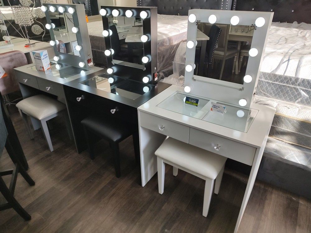 Brand New Vanitys Grey, Black Or White Stool & LED Lght 2 Drawers $379