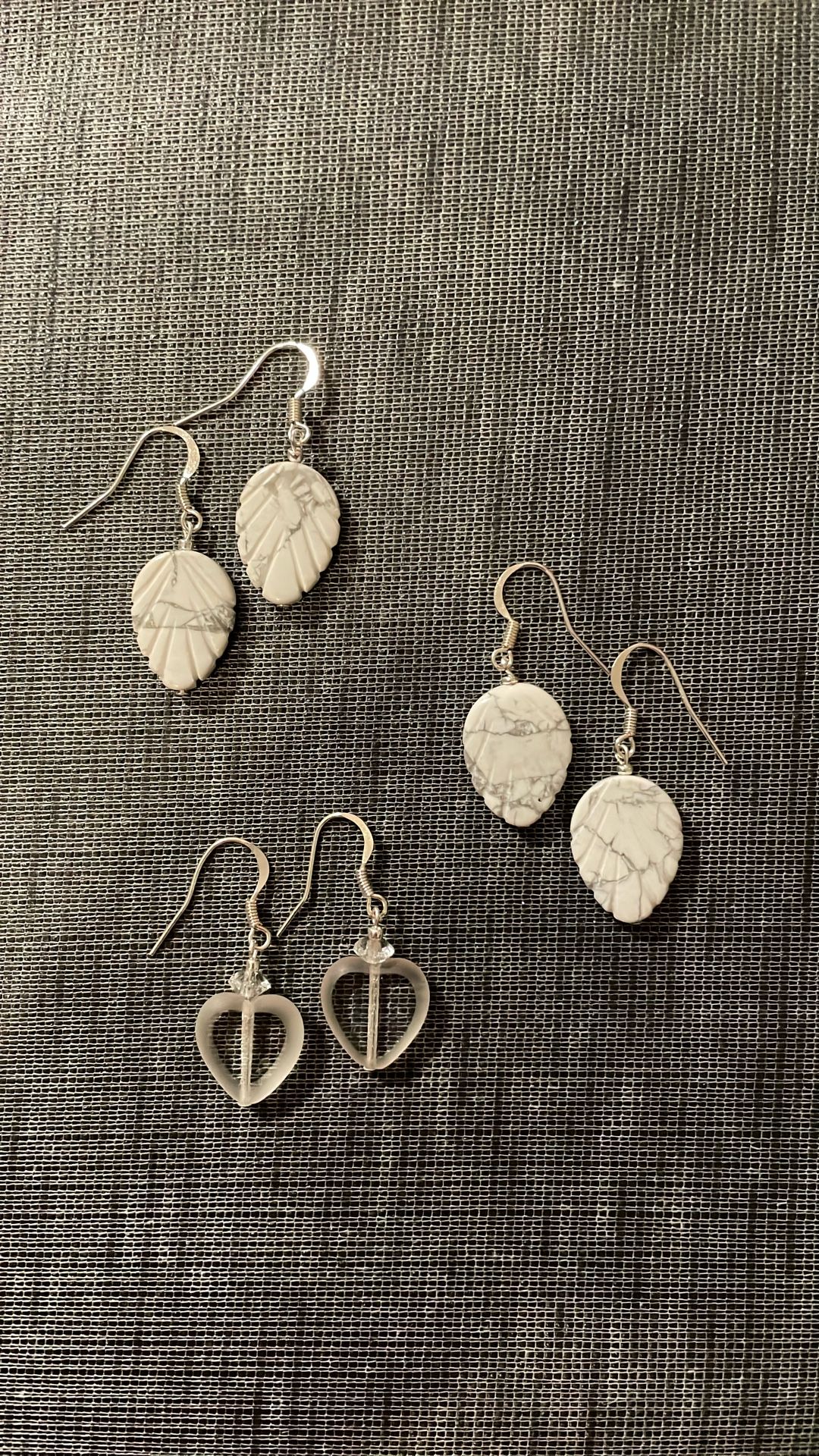 White Howlite & Crystal Hearts Earrings