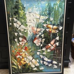 Signed Butterfly Painting, Contemporary Palette Knife Art, Textured Canvas Wall Art, Framed