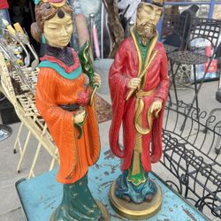 Vintage 1950's  Plaster Universal Statuary Asian art Statues Male And Female 26 Tall