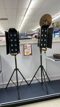 Set of 2 CHAUVET DJ Color Bank 8 (CH-158) stage wash floodlight fixture mounted on a tripod stand.