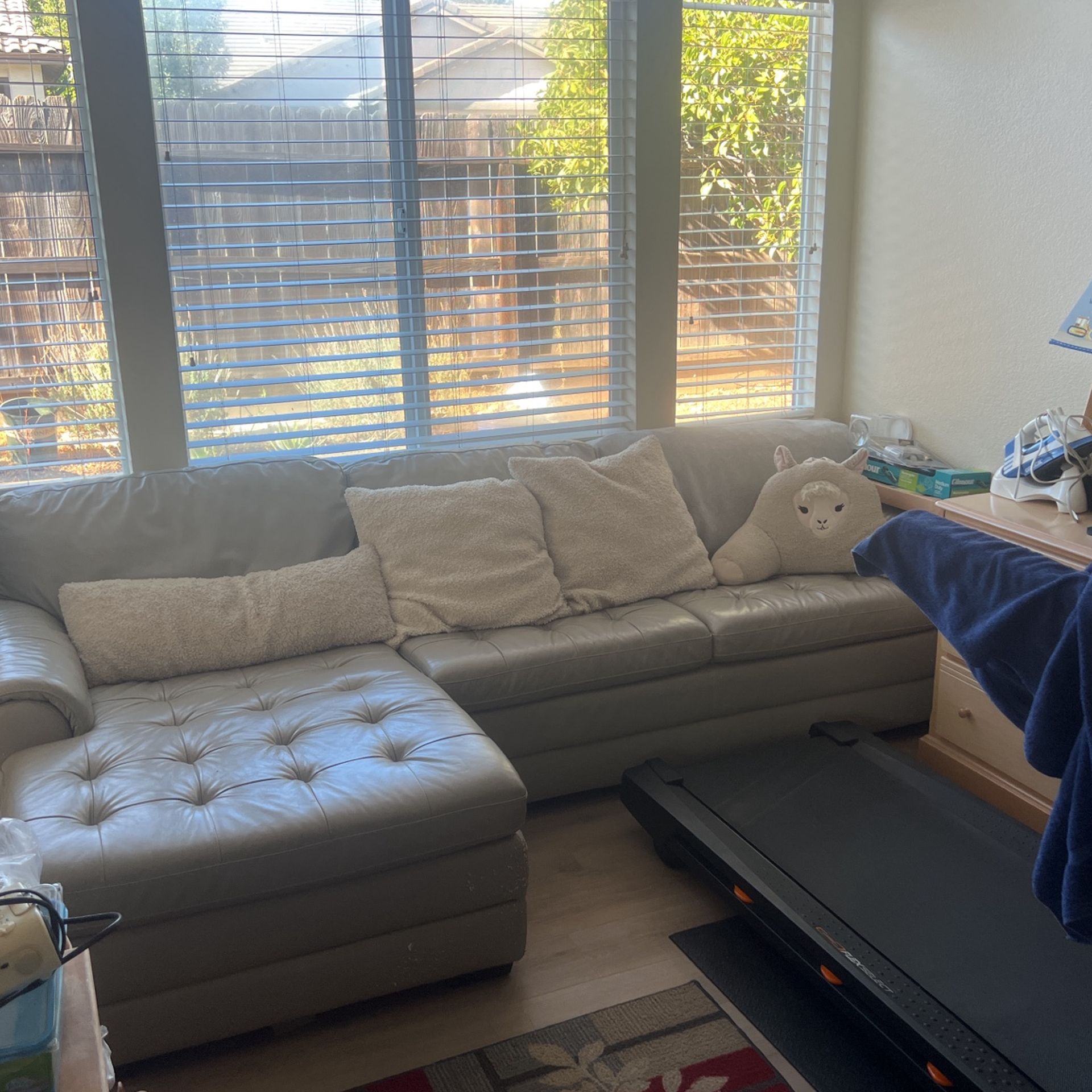 Gray Leather Couch With Detail