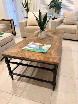 Pottery Barn Parquet Reclaimed Wood Coffee Table & End Table